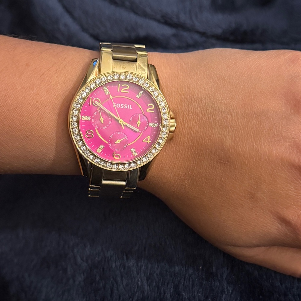 FOSSIL Riley Pink Dial Gold-tone Ladies Watch